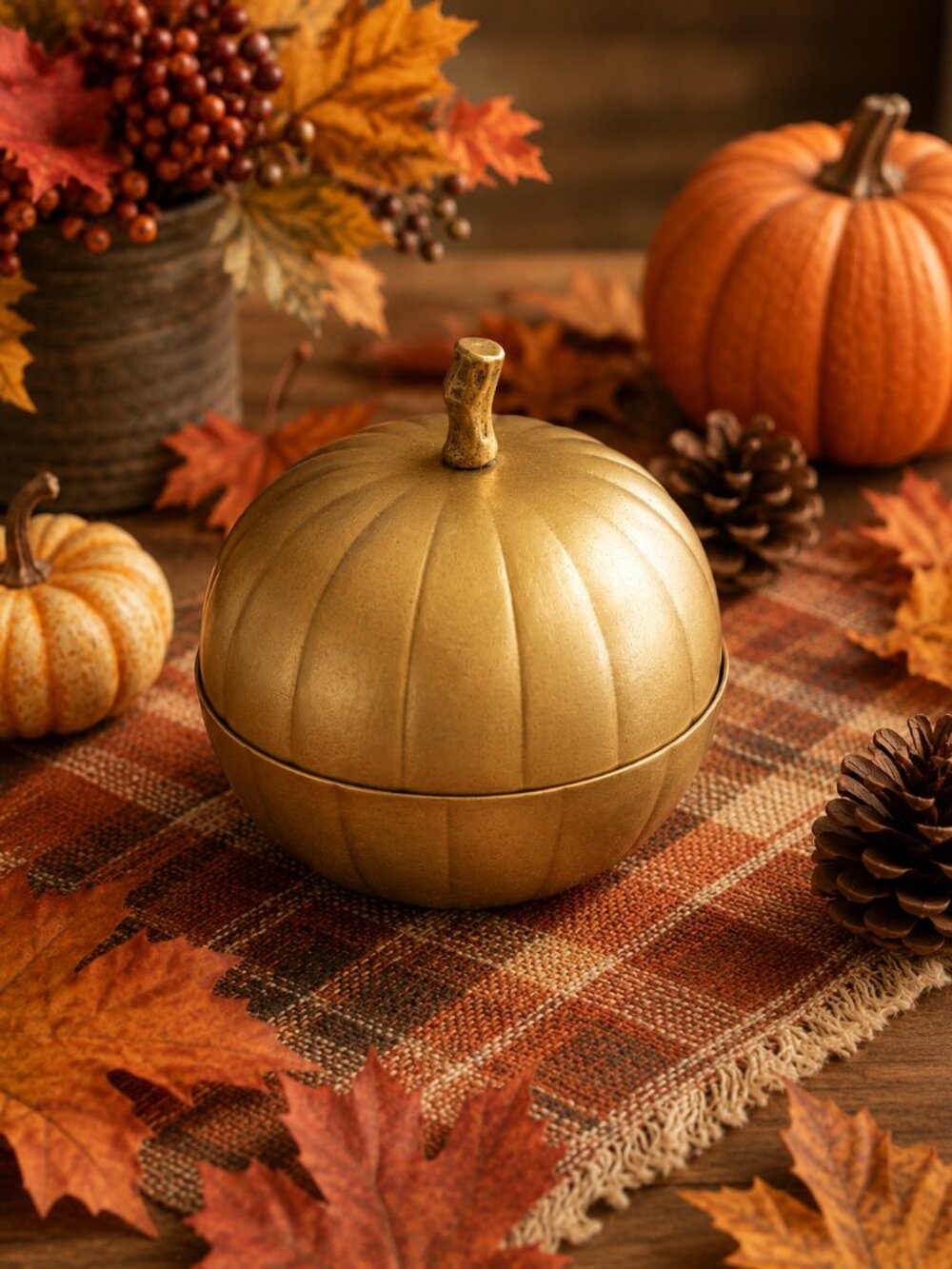 Vintage Brass Pumpkin Trinket Box